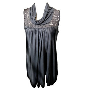 Soprano Sleeveless Gray Dress Bubble Hem Lace Mini Cowl neck Size L
